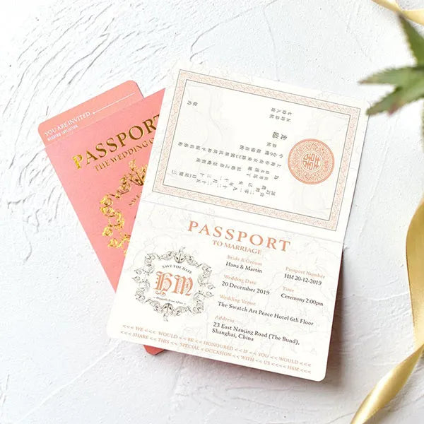 gold foil boarding passport ticket wedding card ROSYF10 - Rosy Prints