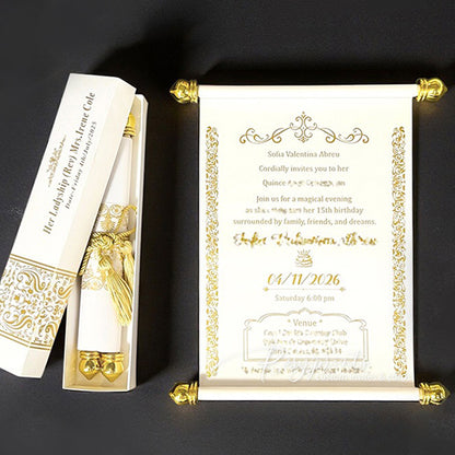 luxury gold foil scroll wedding quinceanera invitations
