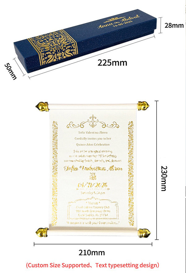 luxury gold foil scroll wedding quinceanera invitations