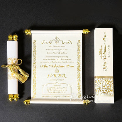 luxury gold foil scroll wedding quinceanera invitations