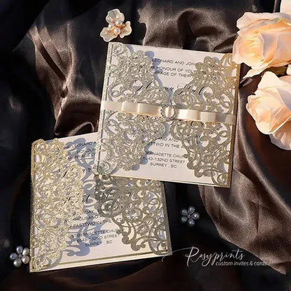 white and gold glitter gatefold wedding invitations ROSYG09 - Rosy Prints