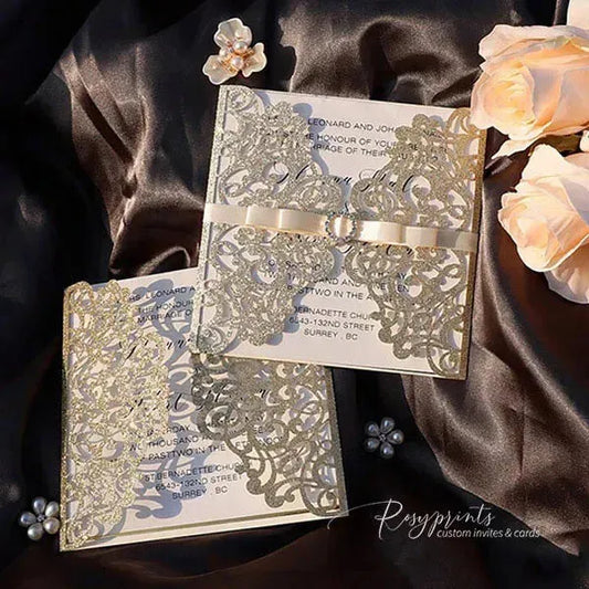white and gold glitter gatefold wedding invitations ROSYG09 - Rosy Prints