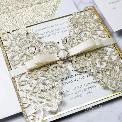 white and gold glitter gatefold wedding invitations ROSYG09 - Rosy Prints