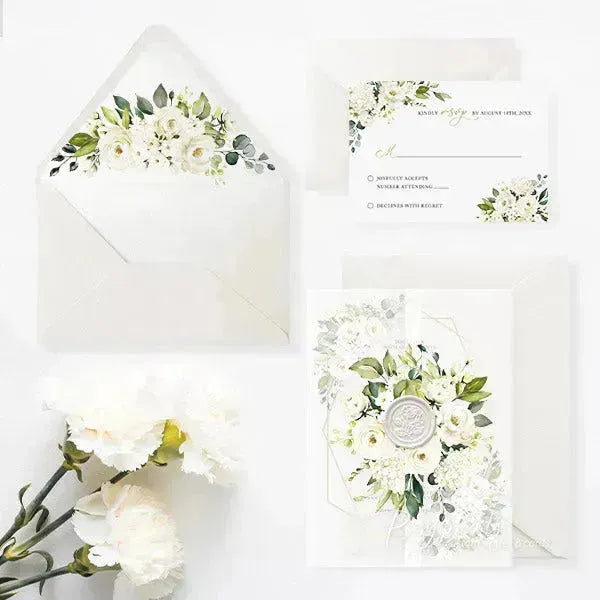 white gold floral acrylic wedding invitations ROSYA30 - Rosy Prints
