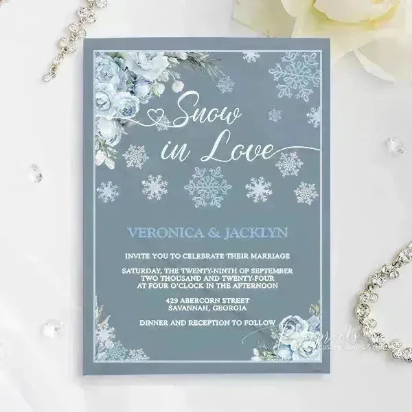 winter ice blue snowflake acrylic wedding invitations ROSYA45 - Rosy Prints