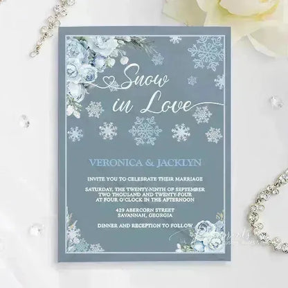winter ice blue snowflake acrylic wedding invitations ROSYA45 - Rosy Prints