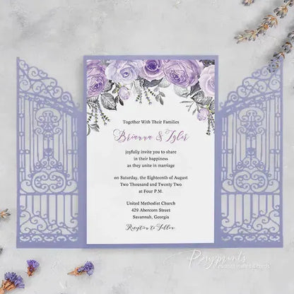 lavender lilac purple floral rustic wedding invitations ROSG12 - Rosy Prints