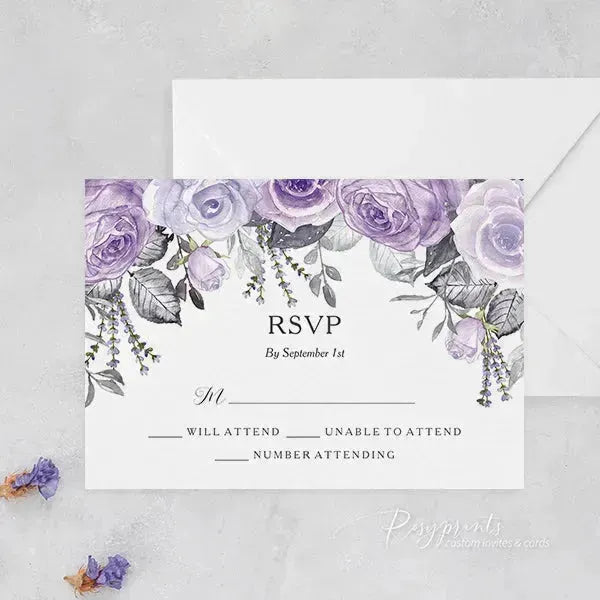 lavender lilac purple floral rustic wedding invitations ROSG12 - Rosy Prints