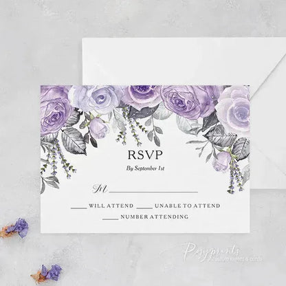 lavender lilac purple floral rustic wedding invitations ROSG12 - Rosy Prints
