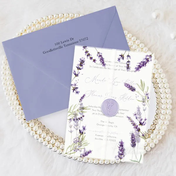 country lavender purple floral wedding invitations ROSYV03