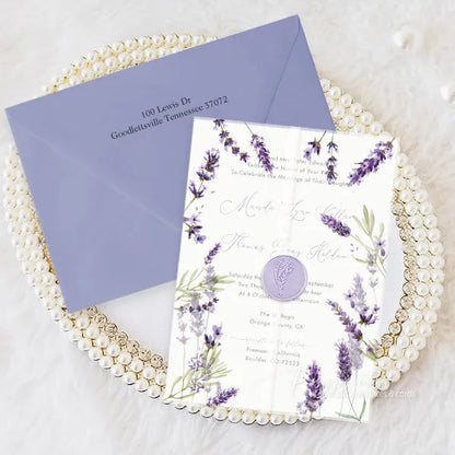 country lavender purple floral wedding invitations ROSYV03