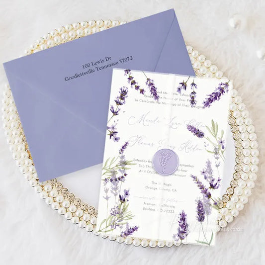 country lavender purple floral wedding invitations ROSYV03