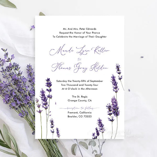 country lavender purple floral wedding invitations ROSYV03