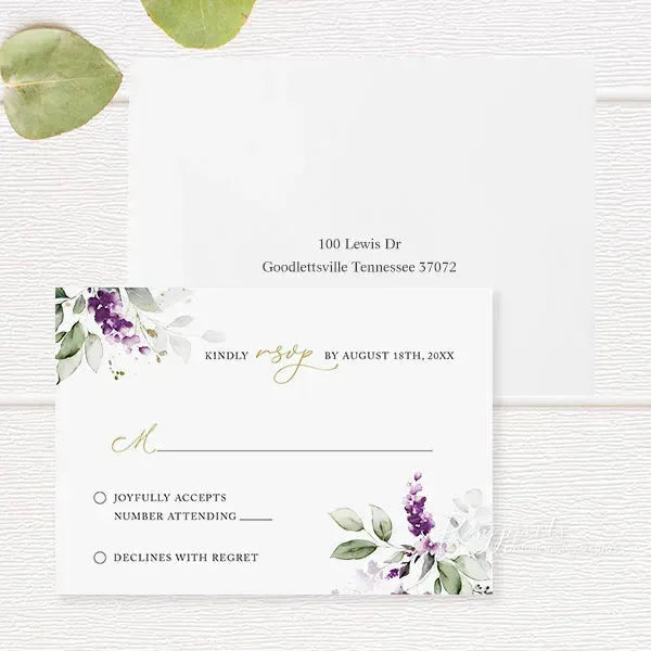 rustic purple lavender wedding invitations RPFLAT19 - Rosy Prints