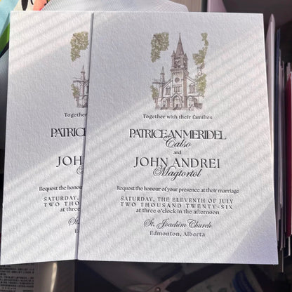 letter press wedding invites with custom venue sketch ROSYL22