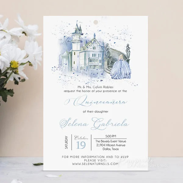 blue Cinderella quince sweet 16 birthday invitations ROSYP54 - Rosy Prints