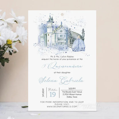 blue Cinderella quince sweet 16 birthday invitations ROSYP54 - Rosy Prints