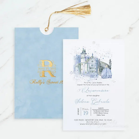 blue Cinderella quince sweet 16 birthday invitations ROSYP54 - Rosy Prints