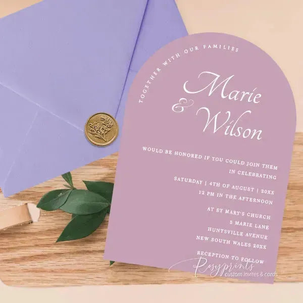 shades of purple arched wedding invitations RPS14 - Rosy Prints