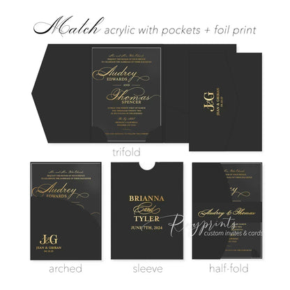 tropical hibiscus floral palm leaves acrylic wedding invitations