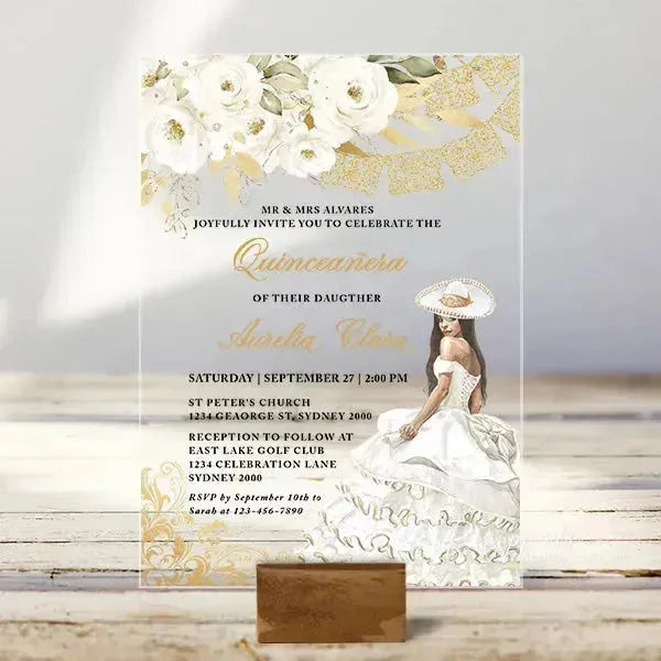 Mexican Spanish acrylic quinceanera invitations ROSYA47 - Rosy Prints