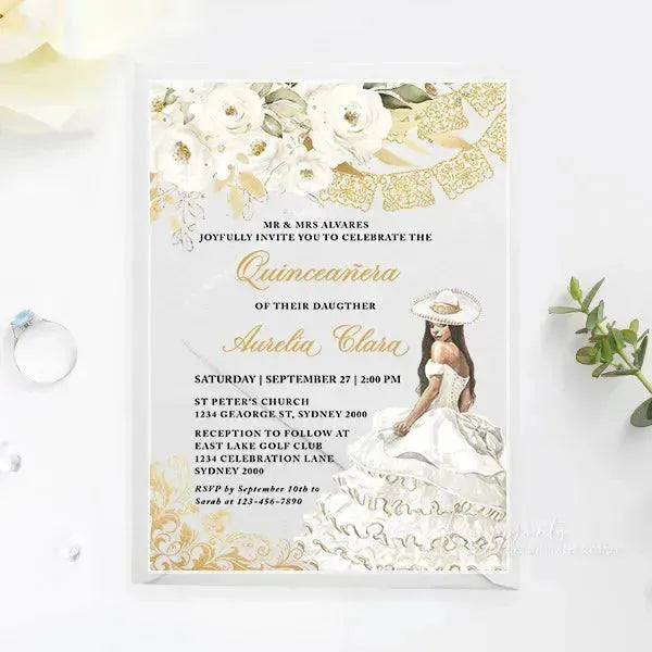 Mexican Spanish acrylic quinceanera invitations ROSYA47 - Rosy Prints