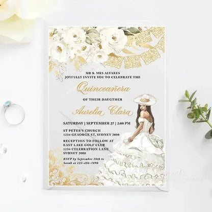 Mexican Spanish acrylic quinceanera invitations ROSYA47 - Rosy Prints