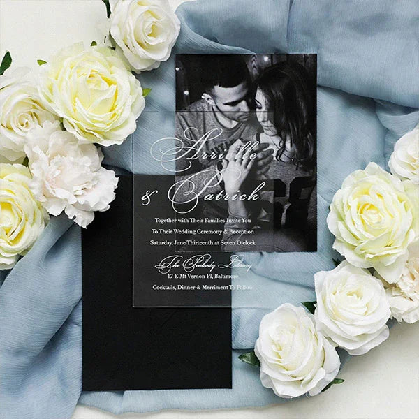 modern minimalist frosted acrylic wedding invitations