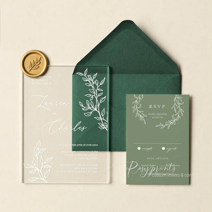 minimal greenery clear acrylic wedding invitations
