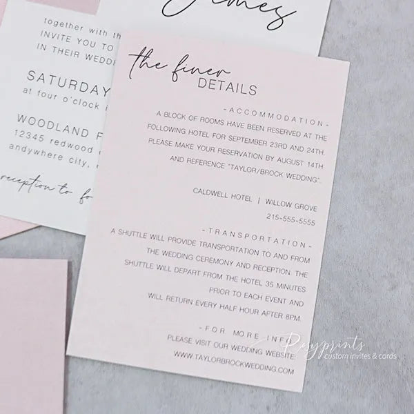 Modern Blush and Dusty Rose Wedding Invitations Suite