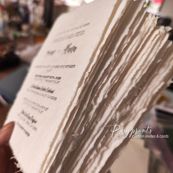 rustic letterpress wedding invitations with deckled edge
