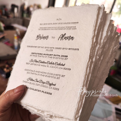 rustic letterpress wedding invitations with deckled edge