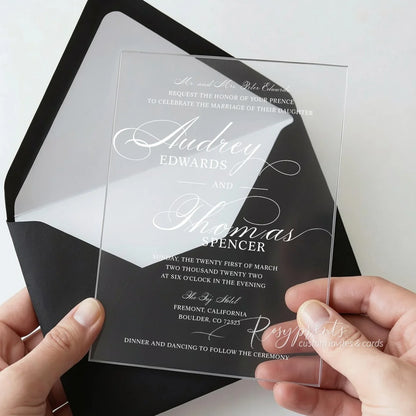 modern black and white acrylic wedding invitations R