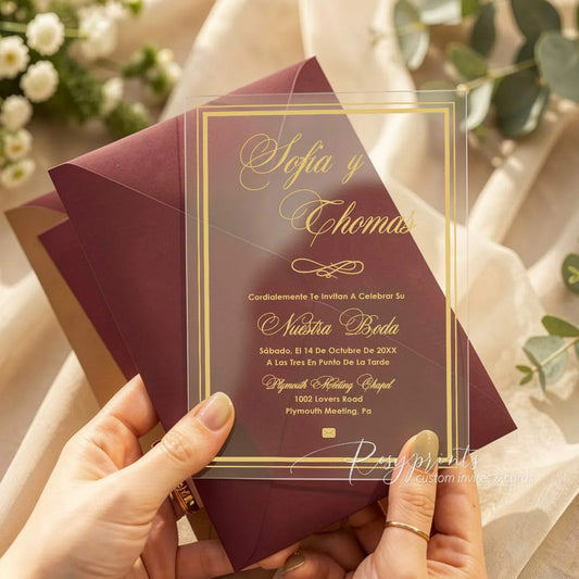 modern minimalist gold acrylic wedding invitations