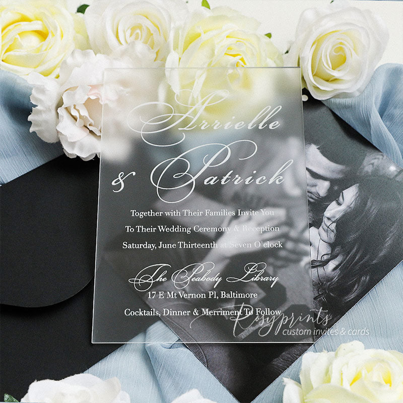 modern minimalist frosted acrylic wedding invitations