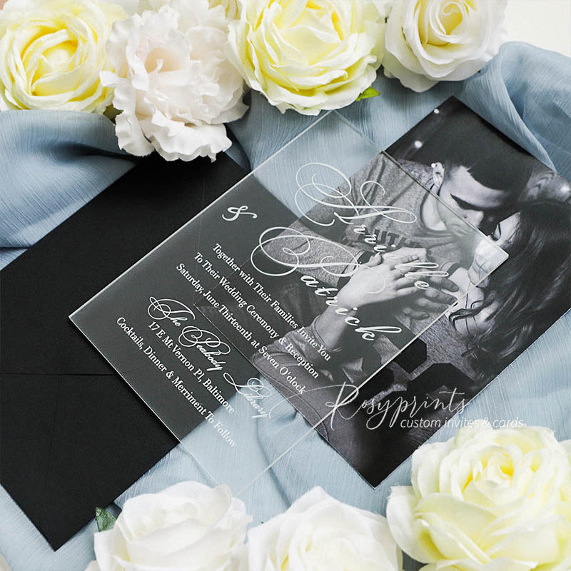 modern minimalist frosted acrylic wedding invitations