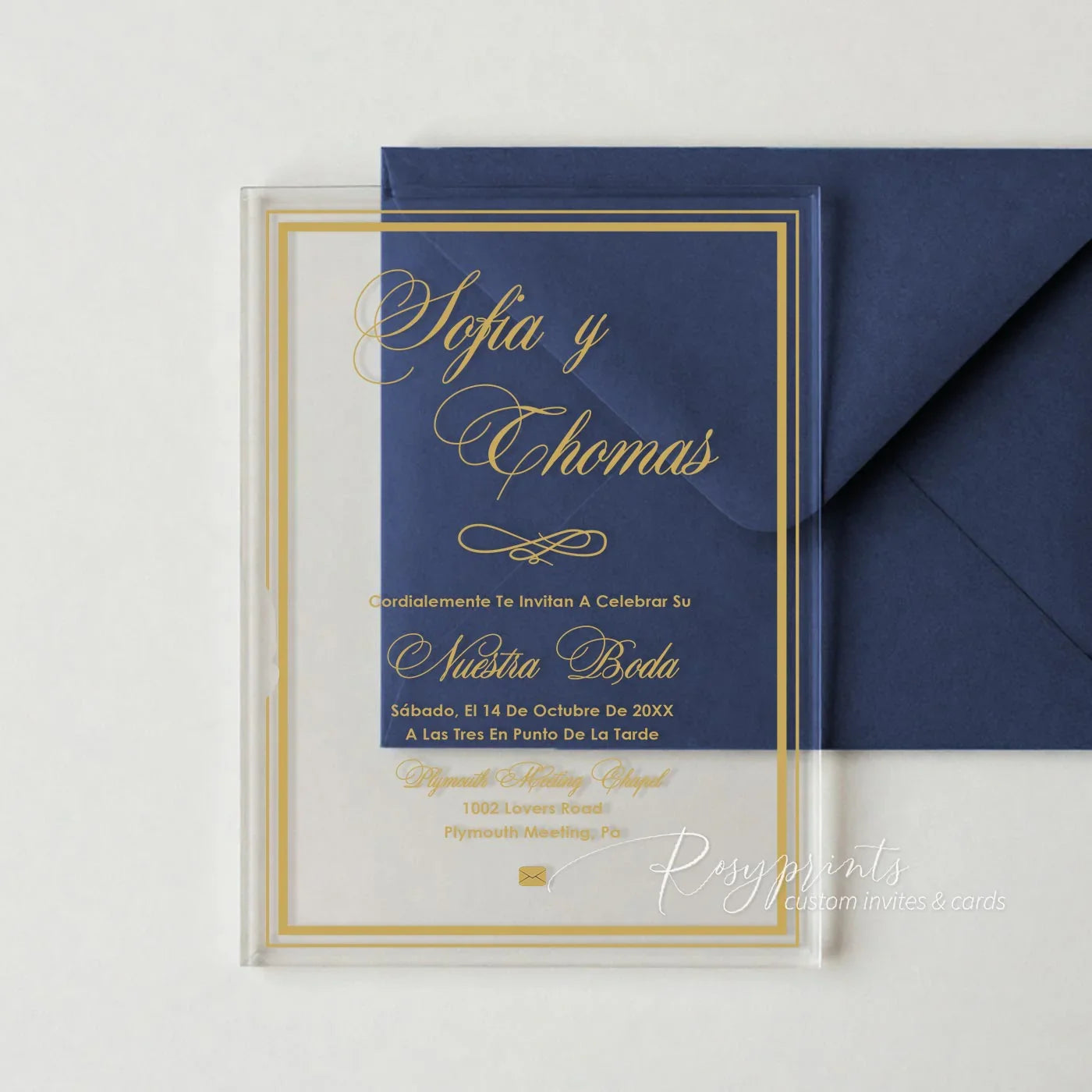 modern minimalist gold acrylic wedding invitations