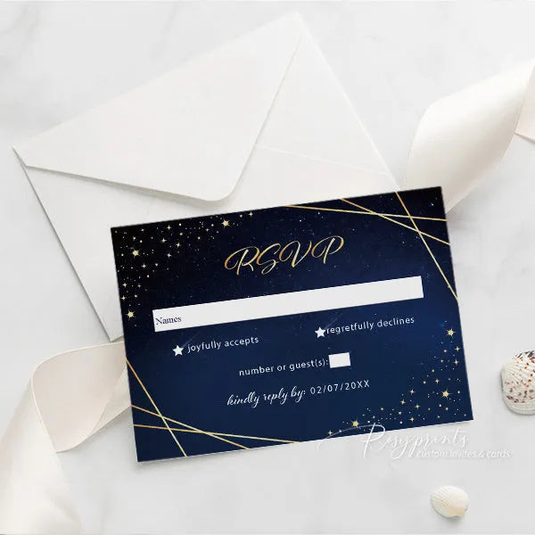starry night blue and gold acrylic quinceanera invitations ROSYA96 - Rosy Prints