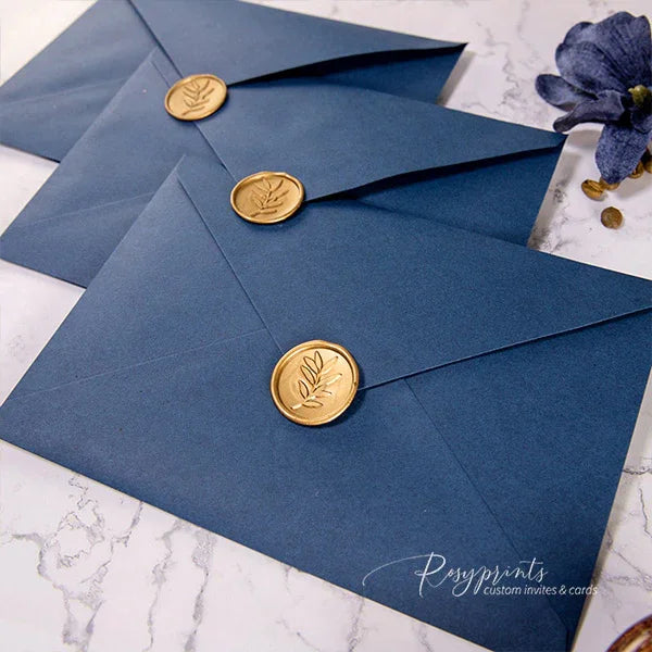 elegant navy blue and gold formal wedding invitations