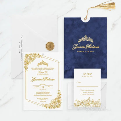 gold foil velvet navy blue quinceanera invitations ROSYP48 - Rosy Prints