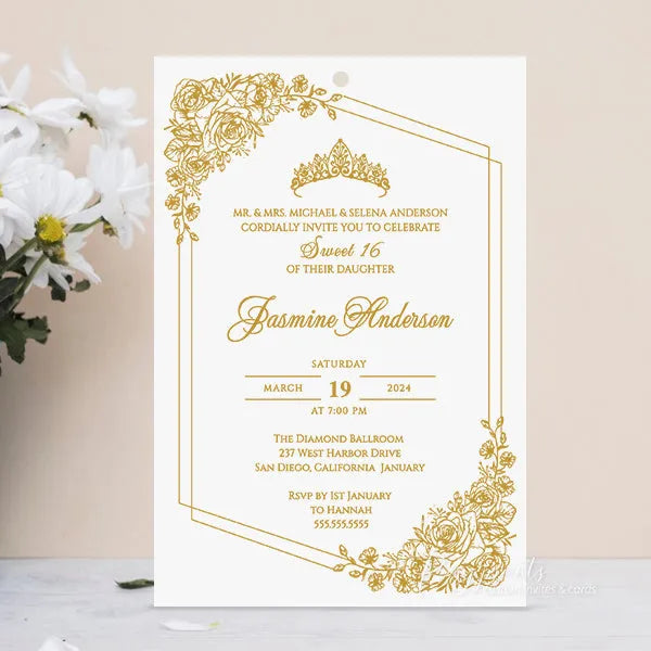 gold foil velvet navy blue quinceanera invitations ROSYP48 - Rosy Prints