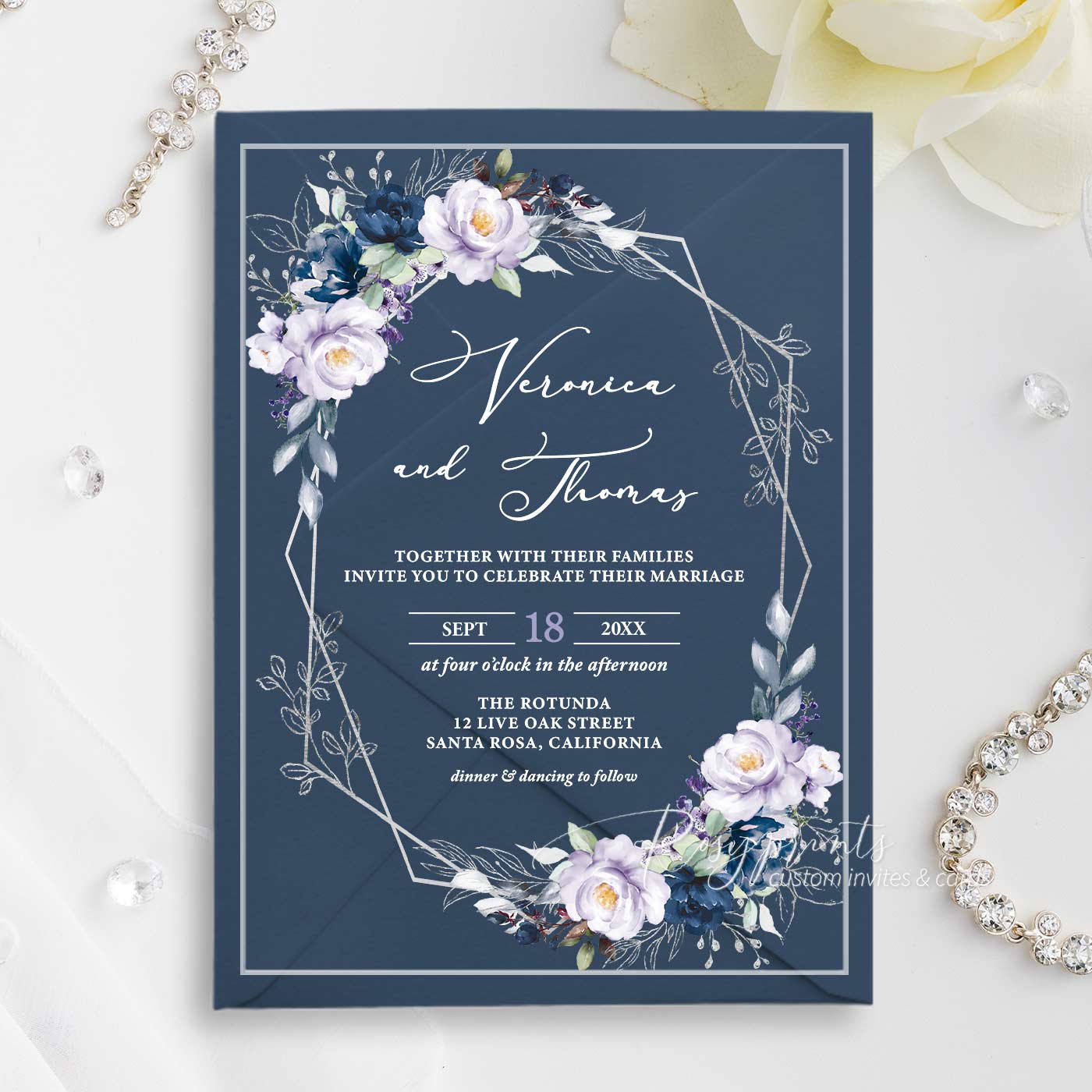 purple and navy blue flower acrylic wedding invitations ROSYA124