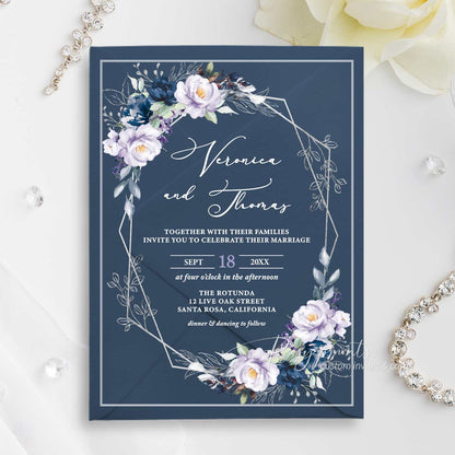 purple and navy blue flower acrylic wedding invitations ROSYA124