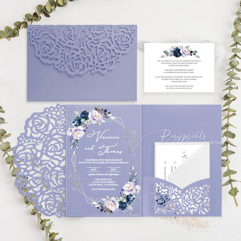 purple and navy blue flower acrylic wedding invitations ROSYA124
