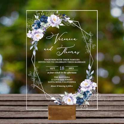 purple and navy blue flower acrylic wedding invitations ROSYA124