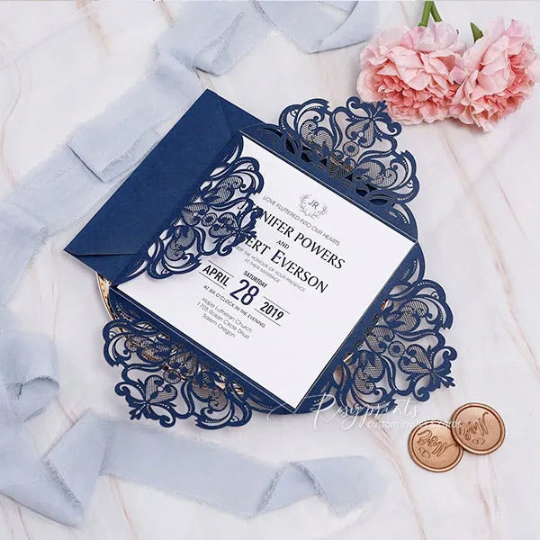 classic navy blue cheap wedding invitations ROSYP05 - Rosy Prints