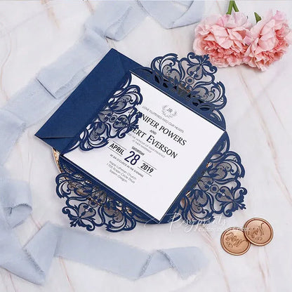 classic navy blue cheap wedding invitations ROSYP05 - Rosy Prints
