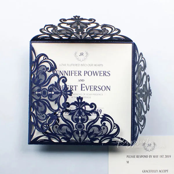 classic navy blue cheap wedding invitations ROSYP05 - Rosy Prints