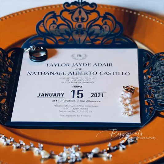 classic navy blue cheap wedding invitations ROSYP05 - Rosy Prints