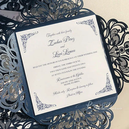 navy blue and blush pocket wedding invitations ROSYP11 - Rosy Prints